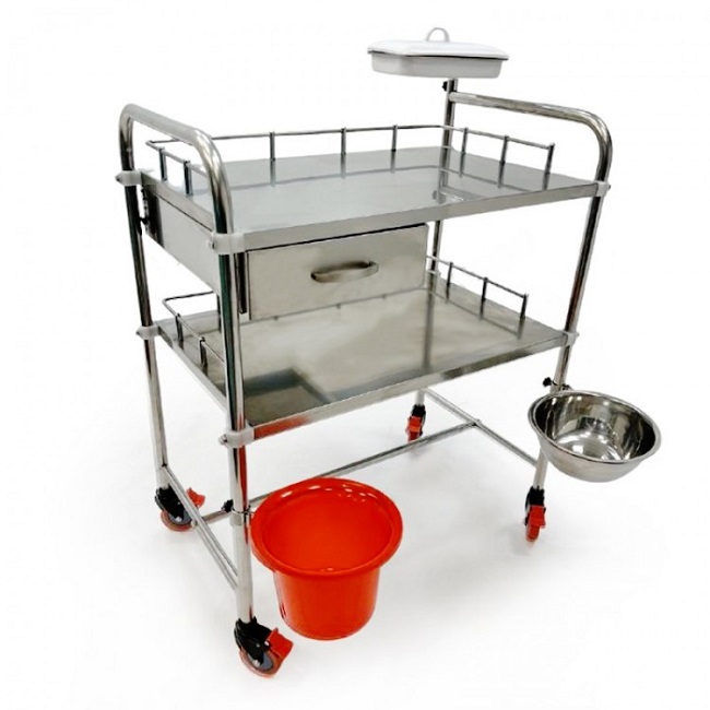 МЕТ ТN-150 Столик манипуляционный из нерж.стали с выдвижным ящиком, 2 полками и 2 поворотными лотками МЕТ ТN-150 Столик манипуляционный из нерж.стали с выдвижным ящиком, 2 полками и 2 поворотными лотками