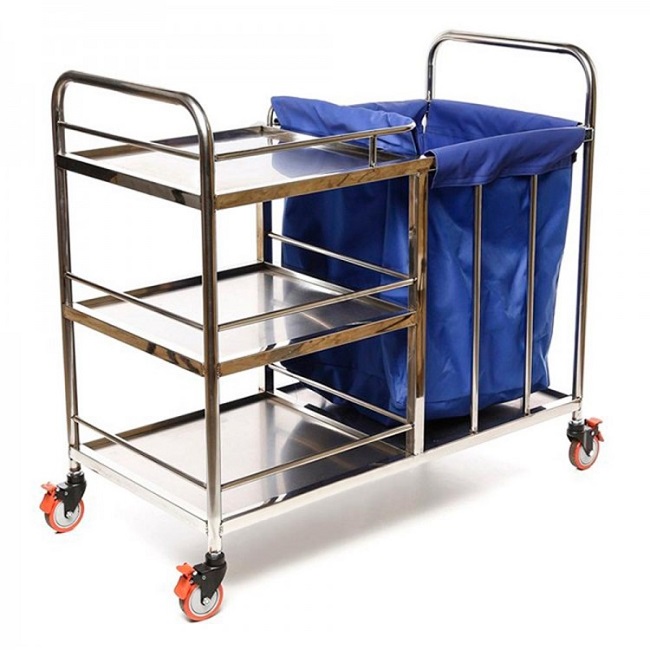 МЕТ ТB-110 Бельевая тележка из нерж.стали с 3 полками и съемным контейнером МЕТ ТB-110 