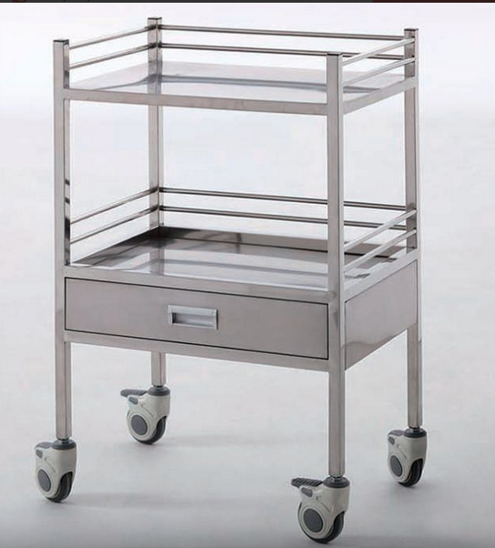 Медицинская тележка BLQ 002-21, подкатная, инструментальная, 2 полки, ящик 