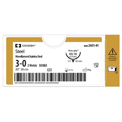 Нерассасывающийся шовный материал, монофиламентный из нержавеющей стали 